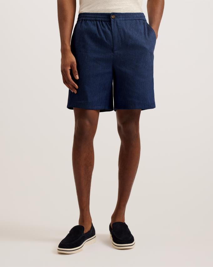 Short Ted Baker Linen Blend Elasticated Bleu Marine Homme | BBL-25616825